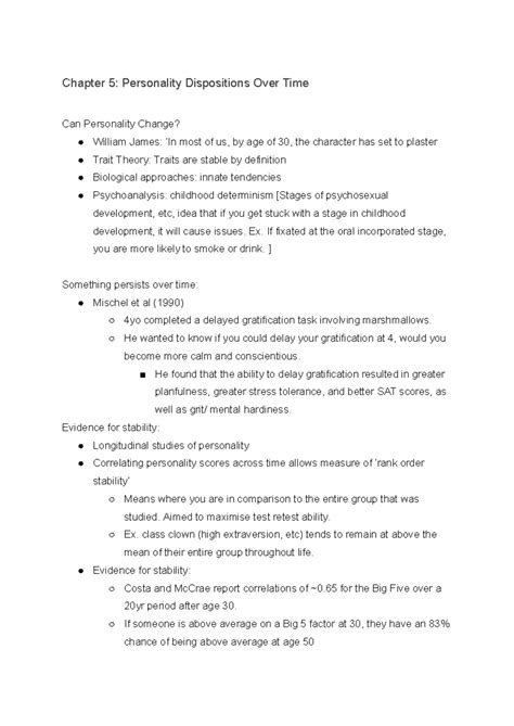 Chapter 5: Personality Dispositions Over Time - Psych 2550 Notes - Studocu