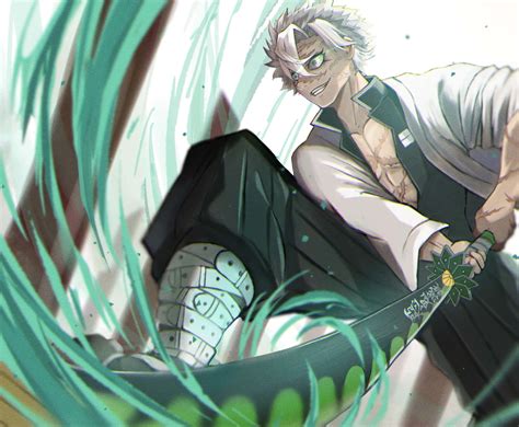 Download Sanemi Wind Hashira Action Pose Wallpaper | Wallpapers.com