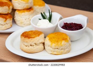 Homemade British Scones Clotted Cream Raspberry Stock Photo 2220029983 ...