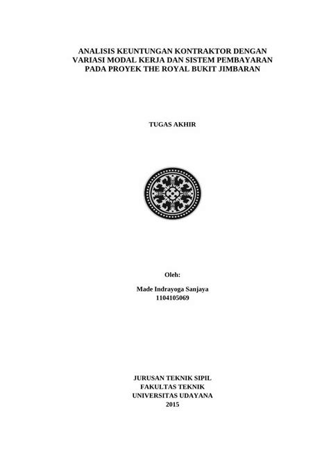 Pdf Analisis Keuntungan Kontraktor Dengan Variasi Awal Pdf Dalam