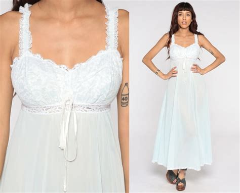 Lace Nightgown Baby Blue Lingerie Slip Dress 70s Maxi Boho Shop Exile Tucson AZ