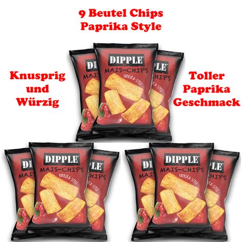 Paprika Mais Chips Knusprig und Würzig 9 Beutel