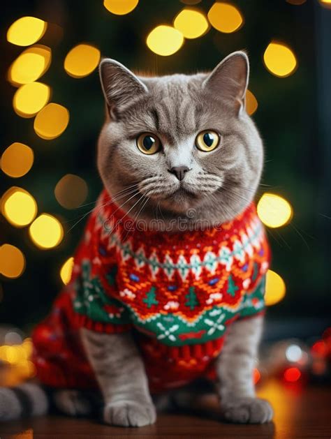 Cat In Christmas Ugly Sweater Christmas T Festive Mood Stock Image