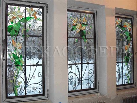 4-33 Витражи на окна - цветочный рисунок | Панели из крашеного стекла ...