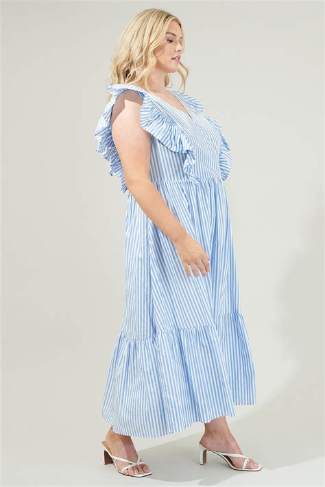 Striped Fairness Poplin Surplice Midi Dress Curve Sugarlips