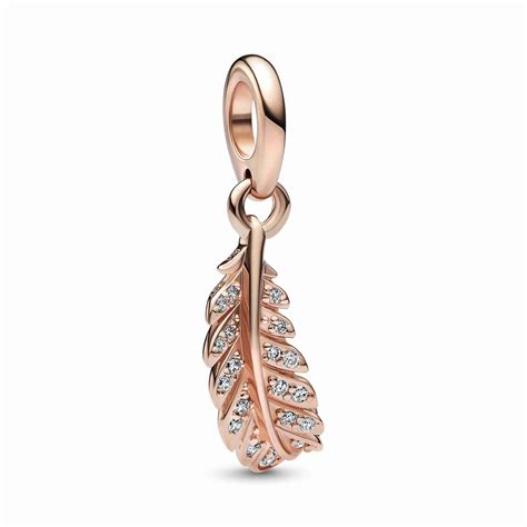 PANDORA Charm, Floating Curved Feather Dangle, Rose Gold Plated & Clear ...