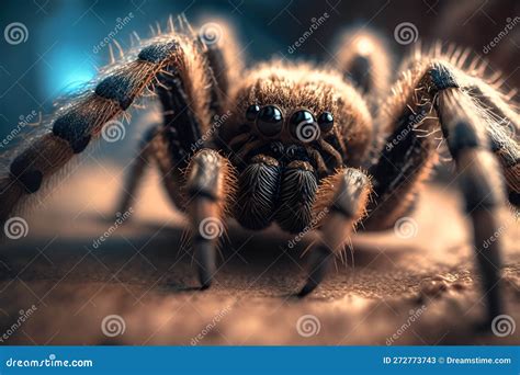 Tarantula Spider Close Up In Terrarium Home Pet Enclosure Creepy Brown