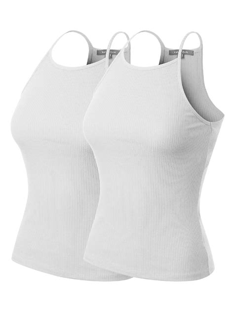 Mixmatchy Womens 2 Pack Simple Casual Basic Active High Neck Ribbed Tank Top