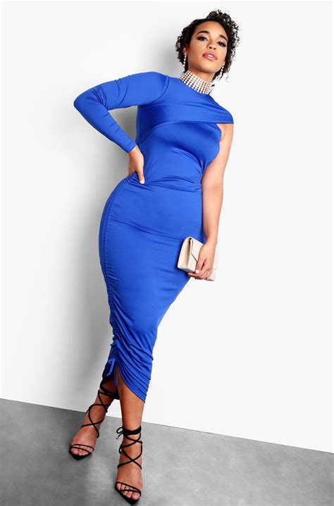 Buy One Shoulder Blue Midi Dress In Stock