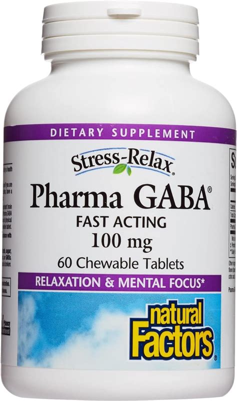 Natural Factors Stress Relax Pharma Gaba 100mg 60 Tabletas Masticable