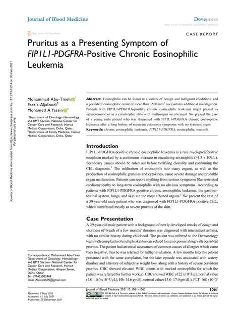 Pdf Pruritus As A Presenting Symptom Of Fip1l1 Pdgfra Positive