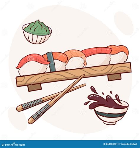 Draw Nigiri Sushi Roll Vector Illustration Japanese Asian Traditional