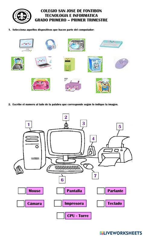 Dispositivos Del Computador Interactive Worksheet Computadora Para