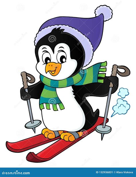 Skiing Penguin Theme Image 1 Stock Vector Illustration Of Thematic