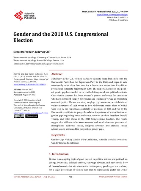 Pdf Gender And The 2018 Us Congressional Election