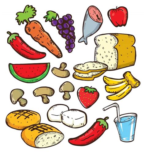 Premium Vector Set Of Healthy Food In Doodle Style