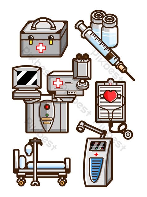 Gambar Vektor Asli Ai Peralatan Medis Kartun Elemen Grafis Ai Unduhan