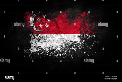 Brush Painted Flag Of Singapore Isolated On Black Background Stock