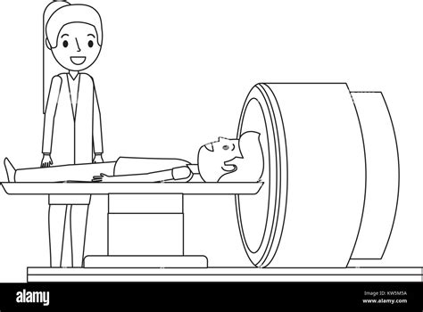 Tomography Scanner Machine With Patient And Doctor Vector Illustration