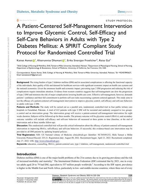 Pdf A Patient Centered Self Management Intervention To Improve Glycemic Control Self Efficacy