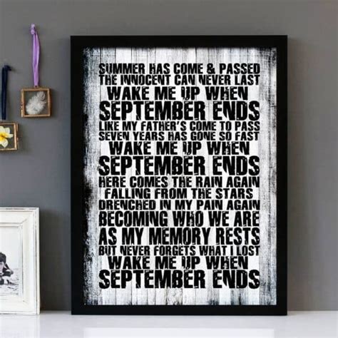 "Wake Me Up When September Ends" Green Day - Framed Lyrics Wall Art