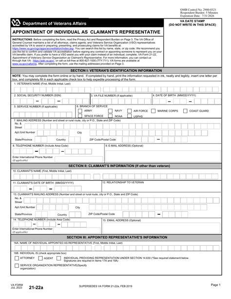 Va Form 21 22a Download Fillable Pdf Or Fill Online Appointment Of