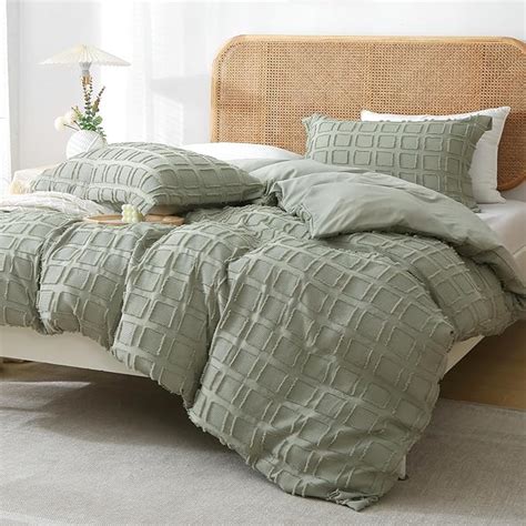 Amazon Mildly Tufted Duvet Cover King Size Mist Sage Waffle