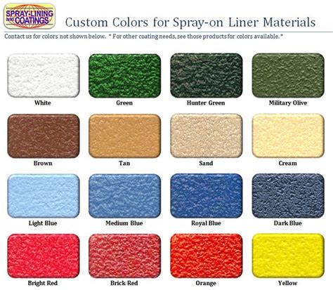 spray-lining color chart | Truck bed liner, Truck bed liner paint, Bed ...