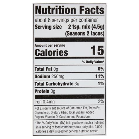 Mccormick 30 Less Sodium Taco Seasoning Mix Nutrition Facts