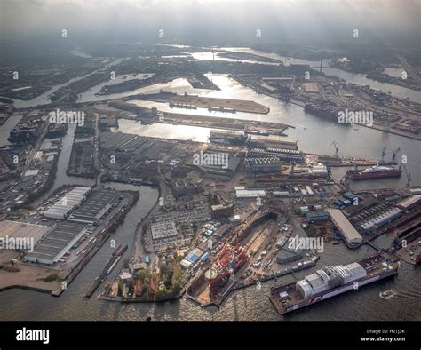 Aerial Picture Hamburg Harbour Shipyard Blohm Voss Oil Conveyor