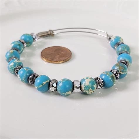 Alex And Ani Aqua Carousel Blue Beaded Bracelet Gem