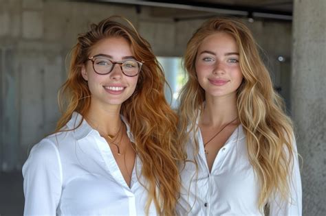 Premium Photo Two Beautiful Blonde Girls In White Shirt Hot Professional Teachers Secretaries