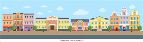 City Street Building Houses Architecture Empty Stock Vector Royalty