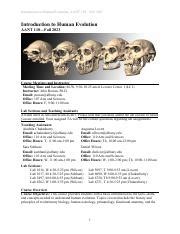 Introduction To Human Evolution AANT 110 Course Overview And Course Hero