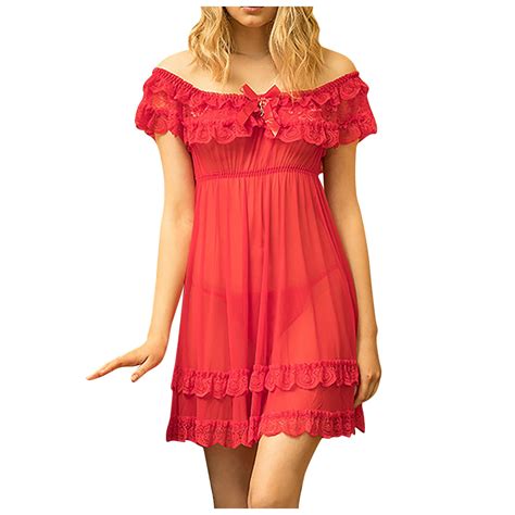 Women S Lace Chemise Bowknot Off Shoulder Mesh Nightgown Nightdress Sleepwear Sexy Lingerie