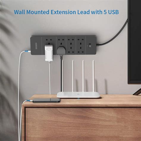 Extension Lead 8 Way NTONPOWER Wall Mountable Multi Plug Extension With