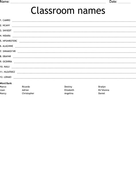 Classroom Names Word Scramble WordMint