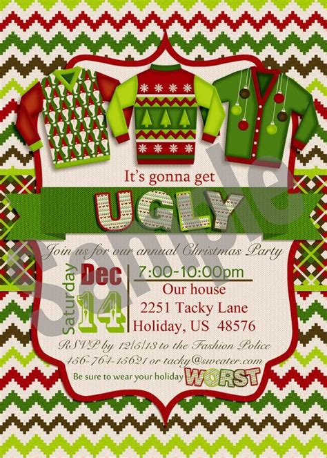 Ugly And Tacky Christmas Sweater Holiday Party Invitation Tacky