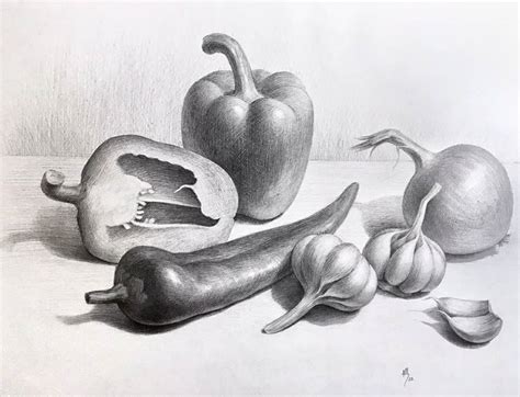 Vegetables drawing with pencil sketch draw vegetables still life step by step vegetables drawing ...