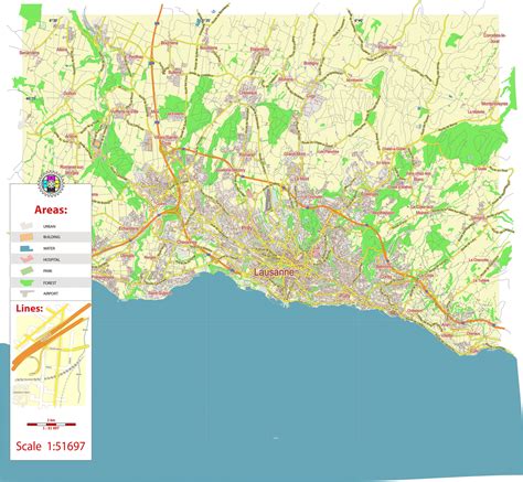 Lausanne Switzerland Printable Editable Layered Pdf Vector Map