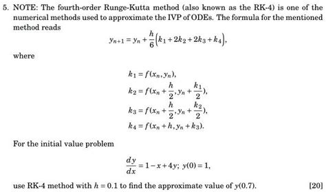 SOLVED NOTE The Fourth Order Runge Kutta Method Also Known As The RK