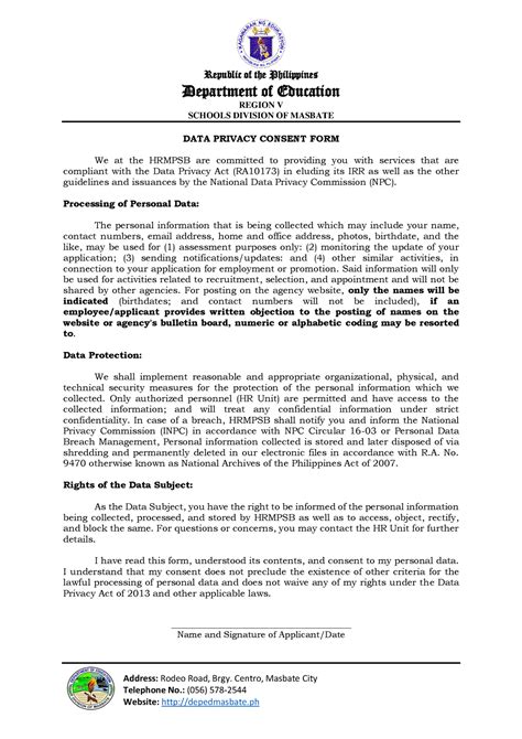 DATA Privacy Consent FORM Republic Of The Philippines Department Of