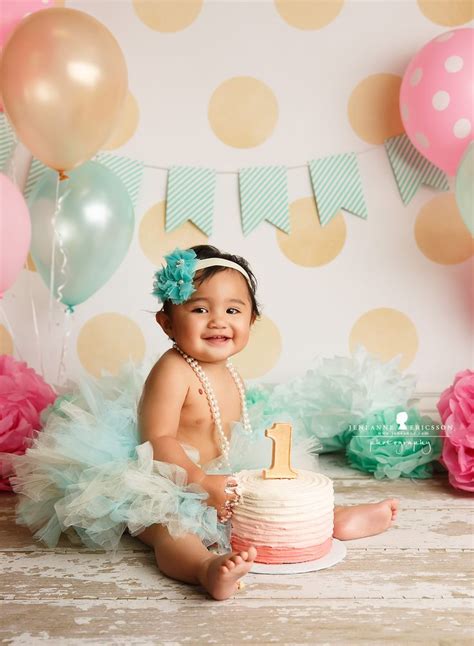 Pink Birthday Cake Smash Cake Smash Photos 1st