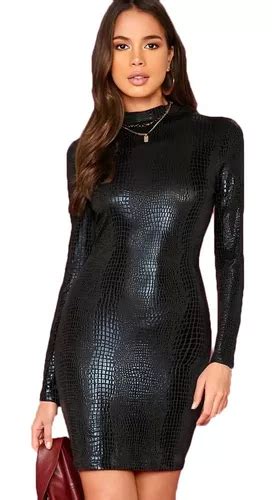 Sexy Vestido Vinyl Negro Brilloso Snake Skin Antro Fiesta Envío gratis