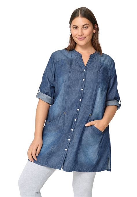 Ellos Ellos Women S Plus Size Snap Front Denim Tunic L Indigo Gray