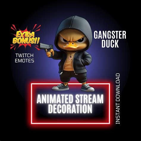Gangster Duck Animated Twitch Stream Decor Overlay And Emote Bundle Stream Graphics Digital
