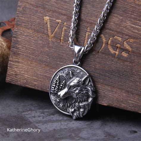 Wizard Wolf Head Pendant Necklace Witcher Necklace Fenrir Norse