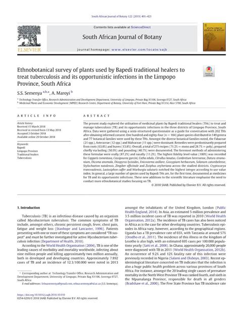 Ethnobotanical Survey Of Plants Used By Bapedi Traditional Healers To