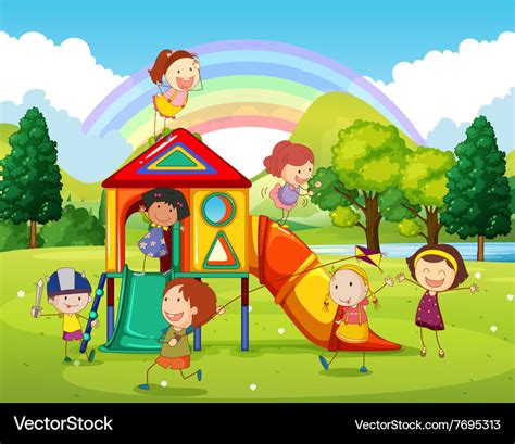 Children Playing At Playground In Park Royalty Free Vector