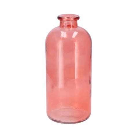 Dk Design Bloemenvaas Fles Model Helder Gekleurd Glas Koraal Roze